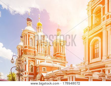 The church of Saint Clement of Rome in Moscow under the suns rays.