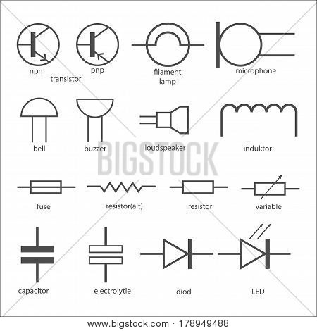 Electric circuit symbol element set. Vector illustration.
