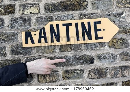 Sign Kantine - Canteen - At An Old Brick Wall