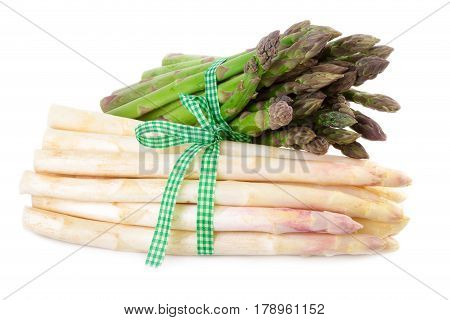 Bundle of green and white Asparagus isolated on white