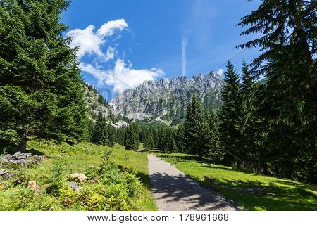 Austrian Alps. Path through summer mountain landscape Kaiser mountains Austria Tyrol