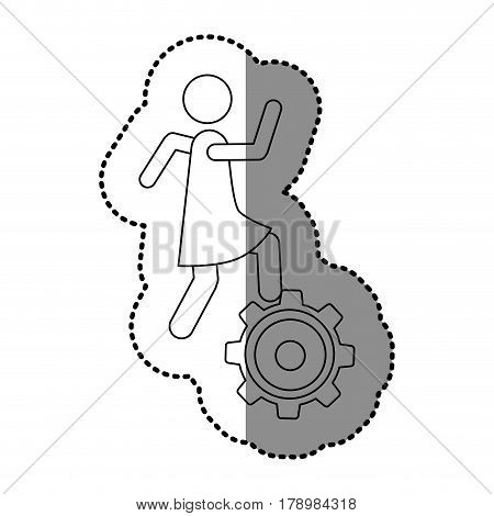 monochrome contour sticker with woman over pinion vector illustration