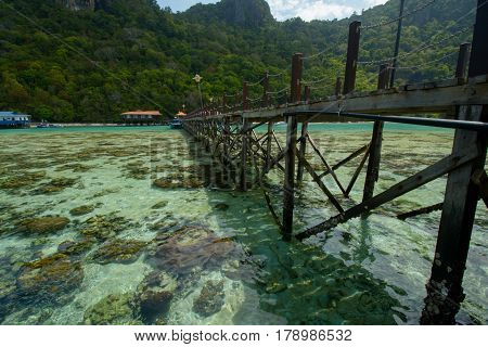Beautiful tropical Bohey Dulang island with beach and blue water for relax