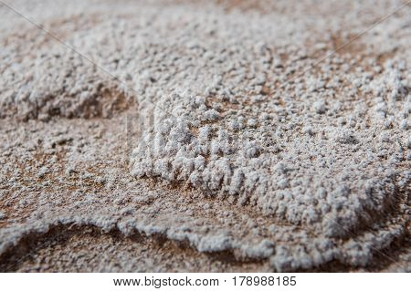 White Mineral Deposit on Desert Rocks Close Up