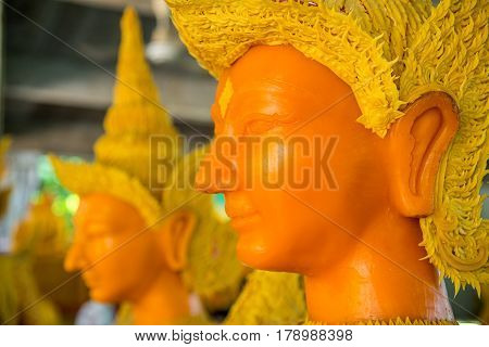 Thai literature goddess made from wax for marhing in candle festival in Ubonratchthani Thailand
