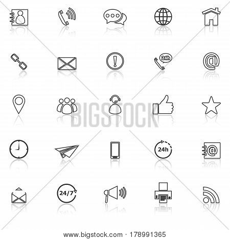 Contact us line icons with reflect on white background, stock vector
