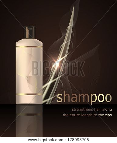 Digital vector shampoo strengthens hair mockup oon a dark background with your brand Realistic 3d style Vector template