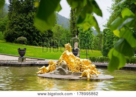 Linderhof Palace. Fountain Group Flora And Puttos. Bavaria, Germany.