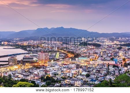 Nago, Okinawa, Japan downtown skyline.
