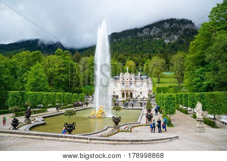 Linderhof Palace. Fountain Group Flora And Puttos On The Foreground.