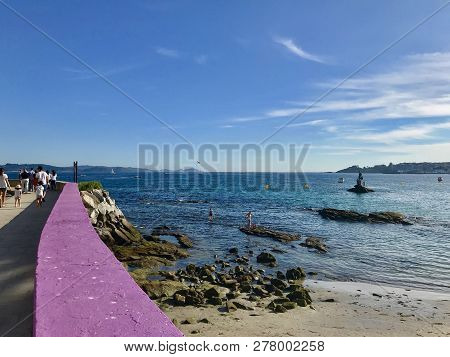 View Of The Sea During A Sunny Day In Sanxenxo Galicia Spain