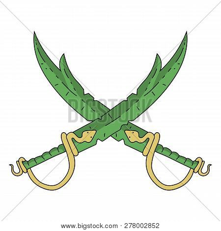 Thief Sword With Snake Isolated On White Background. Crossed Swords. Rogue Weapon. Vector Illustrati