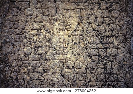 Historical Antique Age Epigraph On Marble Tablet Stone