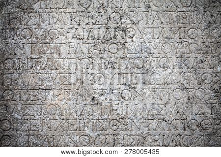 Historical Antique Age Epigraph On Marble Tablet Stone