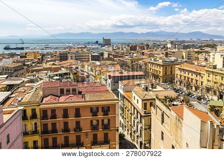 Bird Eye View Of Cagliari Old Town, Sardinia, Italy. Cagliari Is The Capital And The Largest City Of