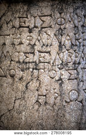 Historical Antique Age Epigraph On Marble Tablet Stone