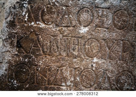 Historical Antique Age Epigraph On Marble Tablet Stone