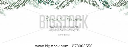 Horisontal Botanical Vector Design Banner. Pink Rose, Eucalyptus, Succulents, Flowers, Greenery. Nat