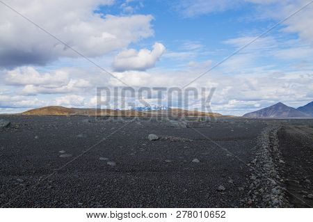 Dirt Road Along Central Highlands Of Iceland. Iceland Landscape. Route F907