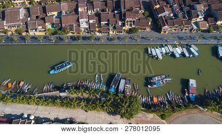 Aerial View Panorama Of Hoi An Old Town Or Hoian Ancient Town. Royalty High-quality Free Stock Photo
