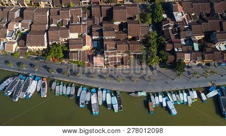 Aerial View Panorama Of Hoi An Old Town Or Hoian Ancient Town. Royalty High-quality Free Stock Photo