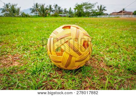 Sepak Takraw Ball - Rattan Ball Sport Outdoor / Sepak Takraw On Green Grass Field