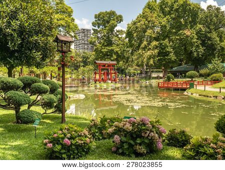 Buenos Aires, Argentina - January 08 2019: Japanese garden in Buenos Aires, Argentina