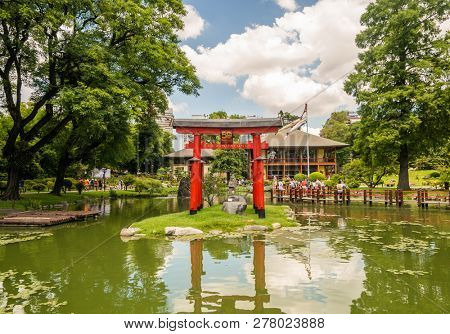 Buenos Aires, Argentina - January 08 2019: Japanese garden in Buenos Aires, Argentina