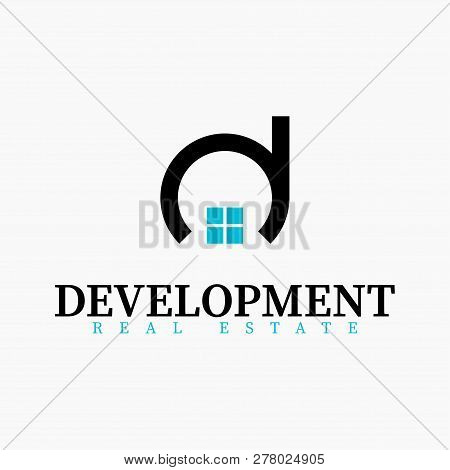 Vector Real Estate Initial Letter D Logo Design Template. Black And Blue Vector Icon.