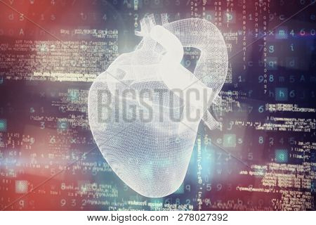Vector image ofÃÂ 3d human heart against image of data