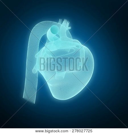 Vector image ofÃÂ 3d human heart against blue background with vignette