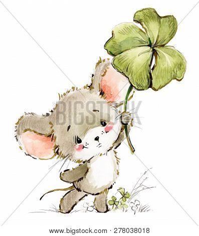 cartoon mouse watercolor hand drawn illustration. cute mice.