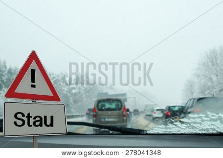 Motorway Highway Winter Traffic Jam German 