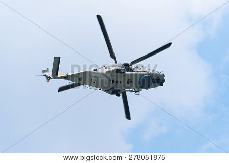 Rotterdam, Netherlands - September 3, 2017: Nh90 Navy Helicopter In Action During The Rotterdam Port