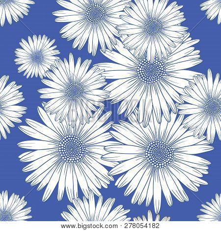 Seamless Pattern With Chamomile, Decorative Background. Hand Drawn Style Vector Design Illustrations