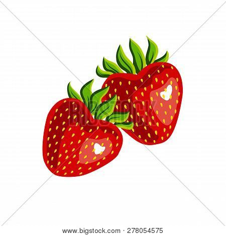 Two Strawberries Isolated On White Background. Strawberries In The Shape Of Heart