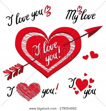 I Love You - Romantic Vector Elements For Design With Typography. Handwritten Modern Brush Lettering