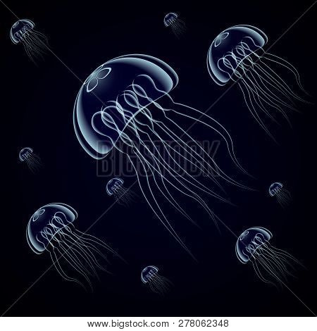Abstract Big Jellyfish, Vector Art Illustration Of An Animal.