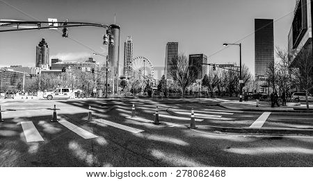 Atlanta, Ga, Usa, March 5, 2014 - View To Downtown And Centennial Olympic Park On March 5, 2014 In A
