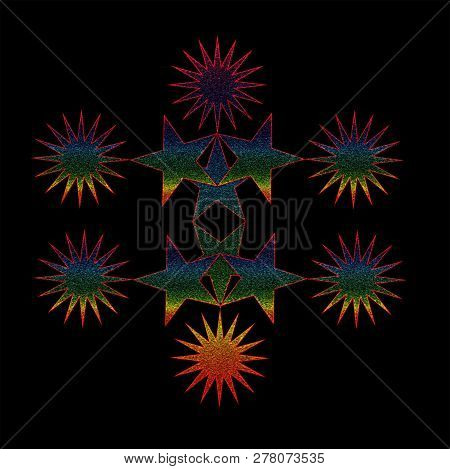 The Composition Of Colored Stars.. Abstract Image With Stars On  Black Background.