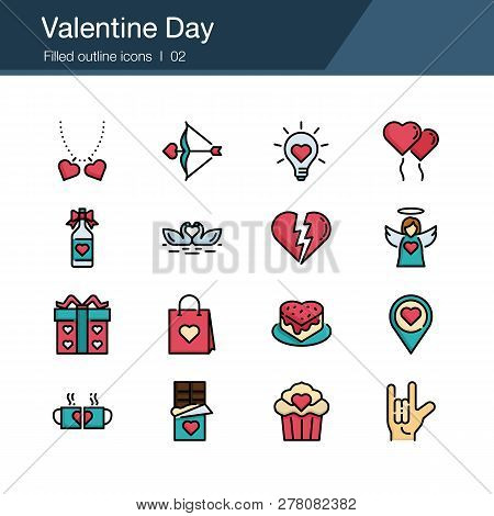 Valentine Day Icons. Filled Outline Design. For Presentation, Graphic Design, Mobile Application, We
