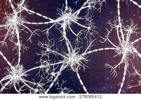 3D Illustration Of Neural Networks On A Digital Background. Concept Of Artificial Intelligence