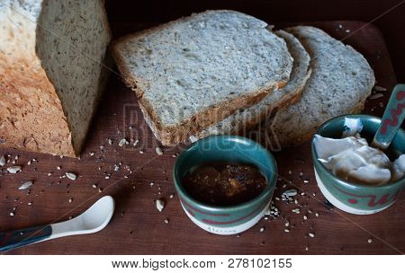 A Tasty And Healthy Breakfast In A Wooden Table
