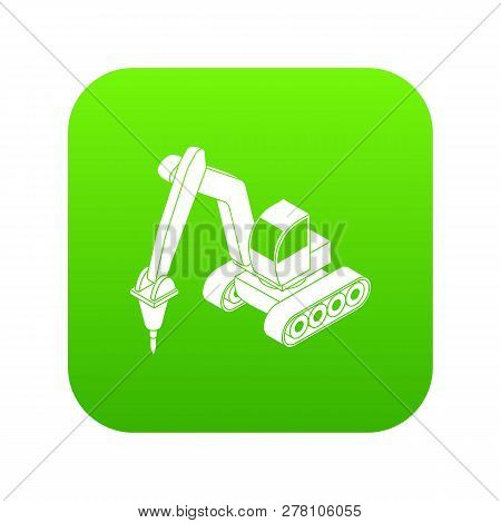 Drill Tractor Icon Green Isolated On White Background