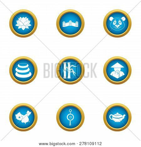 Asian Motherland Icons Set. Flat Set Of 9 Asian Motherland Icons For Web Isolated On White Backgroun