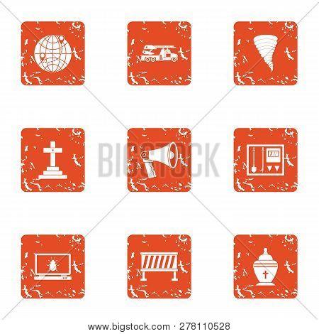 Emigrate Icons Set. Grunge Set Of 9 Emigrate Icons For Web Isolated On White Background