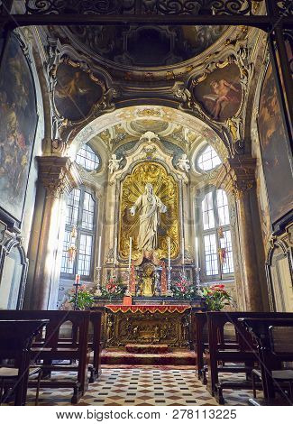 Milan, Italy - December 29, 2018. Baroque Chapel Of The Sacred Heart Of The Basilica Of Sant Ambrogi