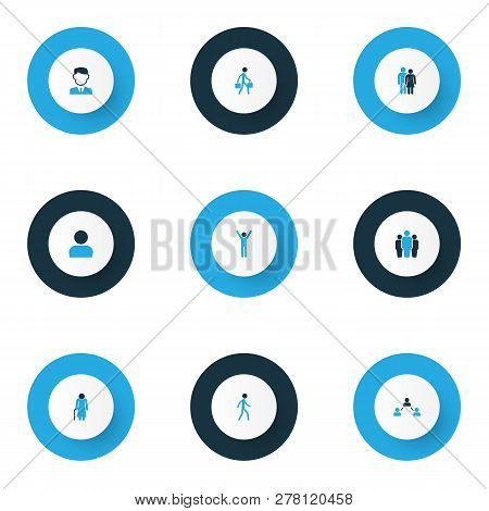 People Icons Colored Set With Pulling, Social Relations, Rejoicing And Other Contact  Elements. Isol