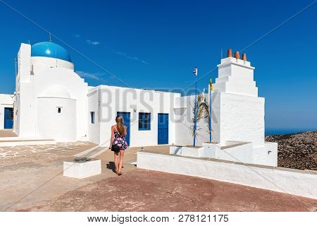 Young Woman Enjoying Holidays In Greece. Sifnos Island, Cyclades, Greece