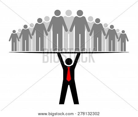 The Boss Supports The Whole Team And Everyone. Team Or Community. A Group Of People And Its Leader O
